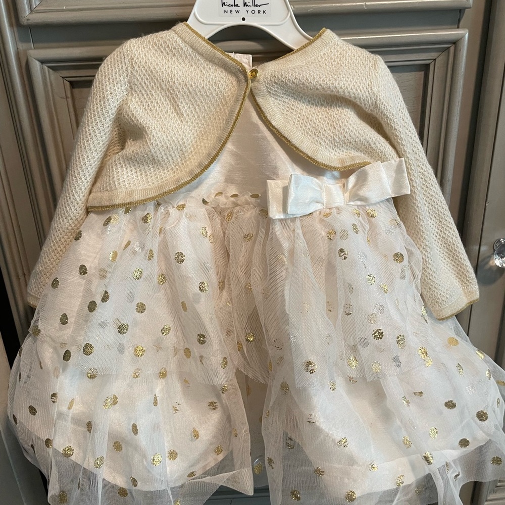 Carters Gold Holiday polka dot dress